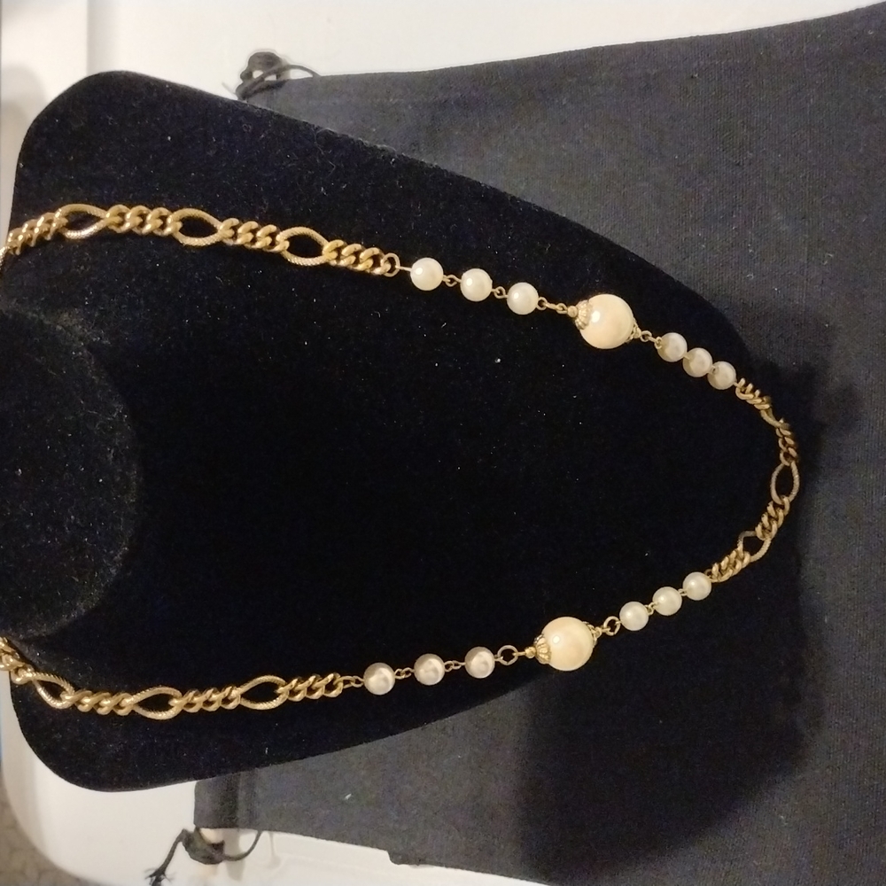 Vintage 1928 Gold Tone and Faux Pearl Necklace